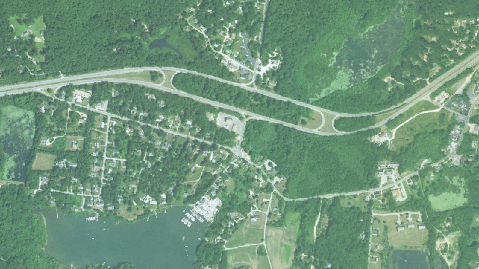 Aerial view of the Charlestown breachway and the salt pond coast